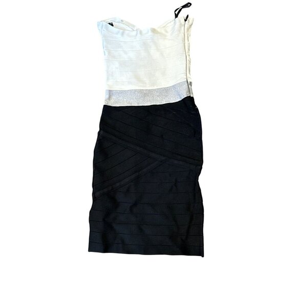 Bebe Colorblock Strapless Bandage Dress Medium Black White - Picture 3 of 6